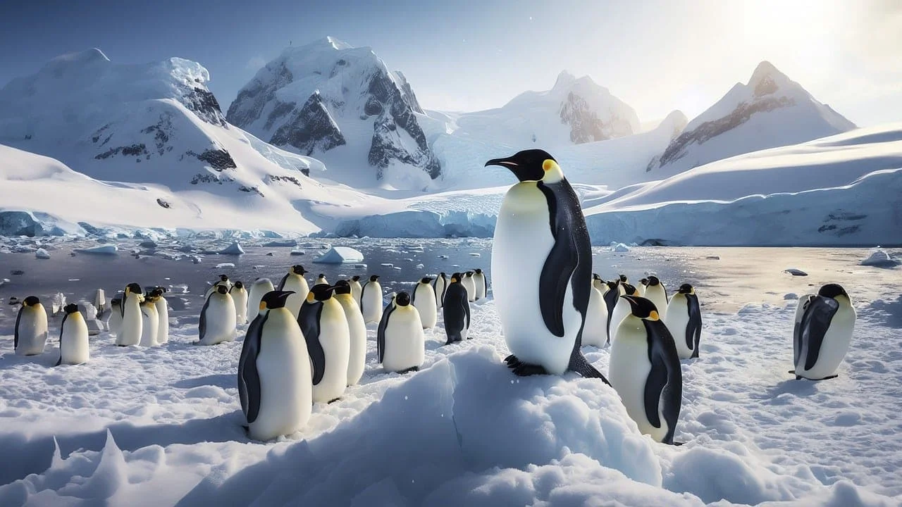 Pingüinos en hielo, representando centinelas de los océanos helados