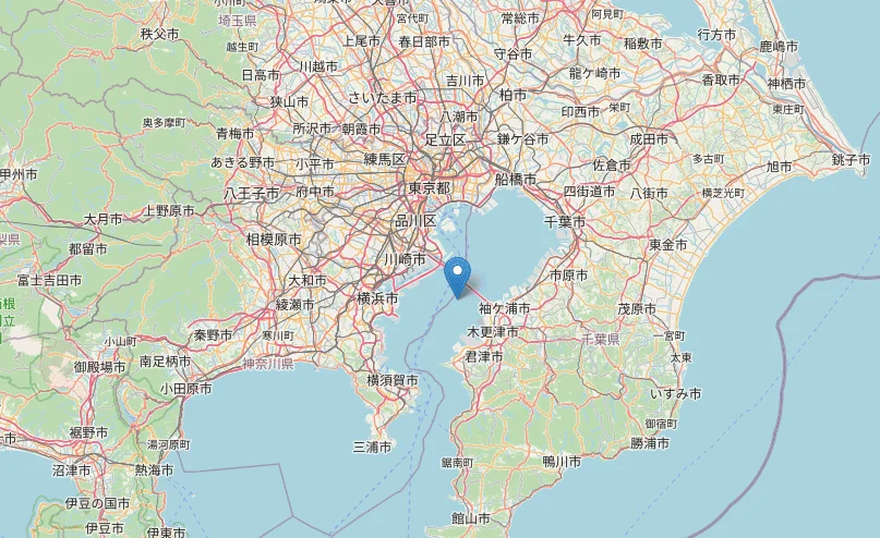 Mapa de la Bahía de Tokio, Japón, mostrando la región metropolitana y alrededores