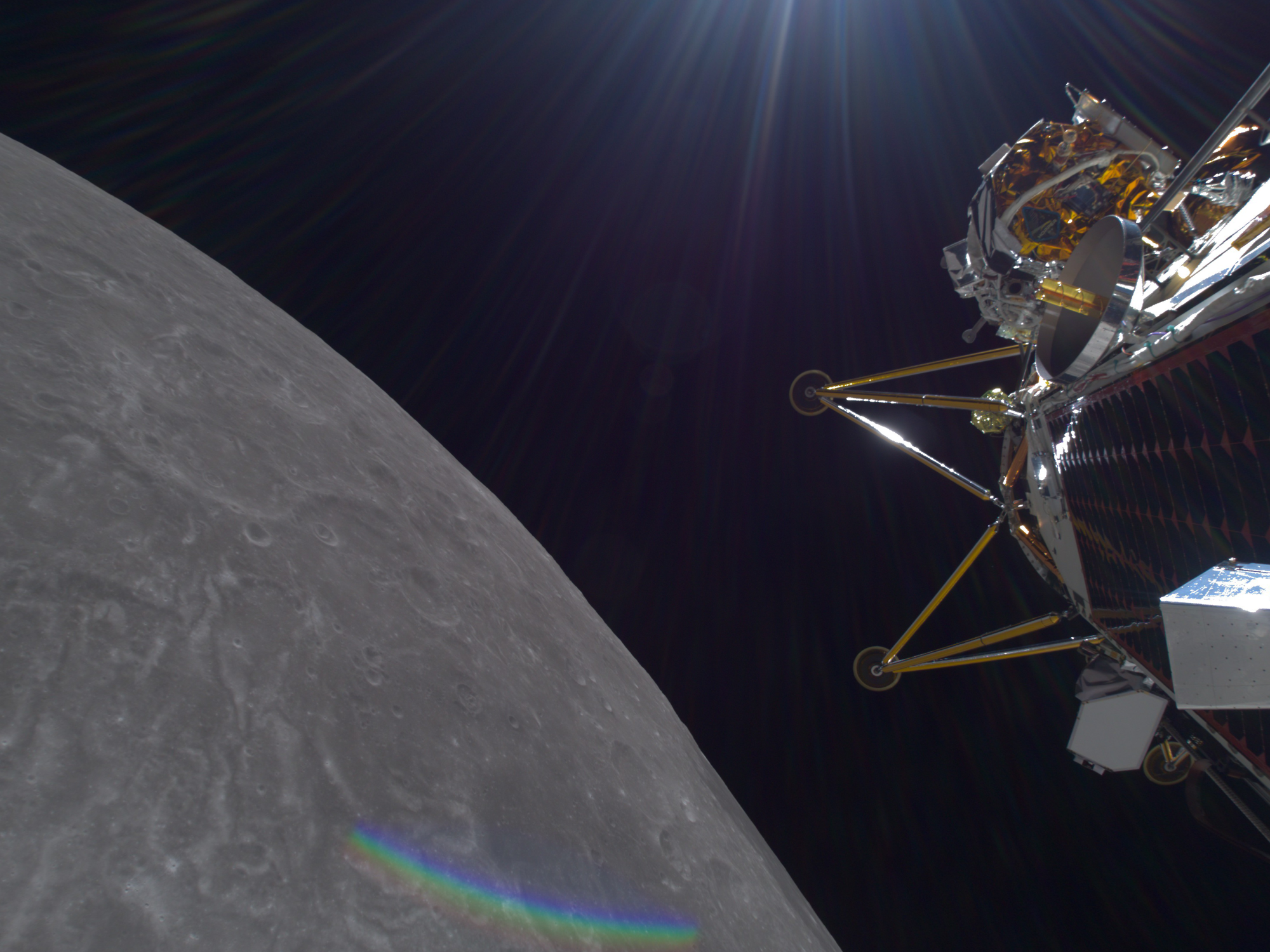 Imagen del módulo de aterrizaje lunar Athena en su aproximación a la Luna.