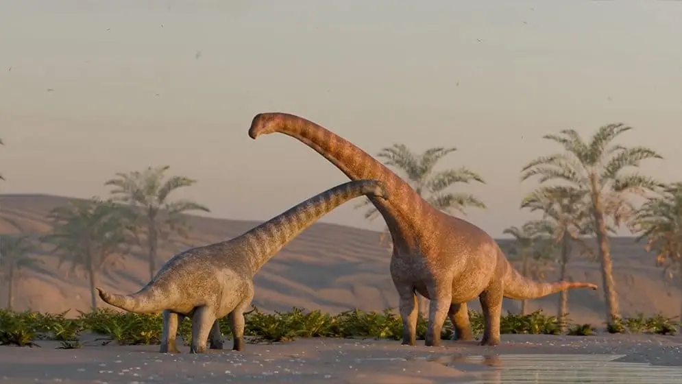 Hace 75 millones de años, Chadititan calvoi recorría los antiguos paisajes de la Patagonia, siendo un dinosaurio herbívoro de cuello largo.