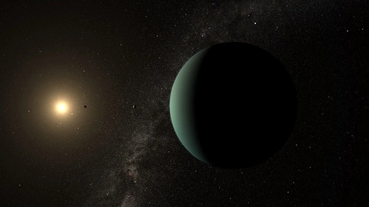 Representación artística de una supertierra potencialmente habitable orbitando una estrella similar al Sol.