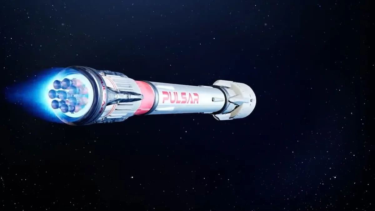 Cohete Pulsar Fusion con motor de fusión nuclear avanzando por el espacio