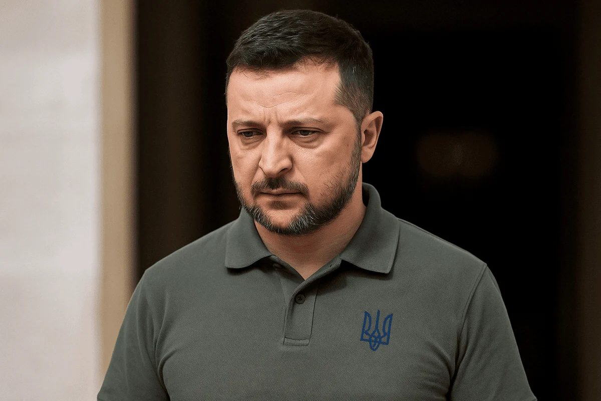 Volodímir Zelensky con expresión preocupada en una aparición pública