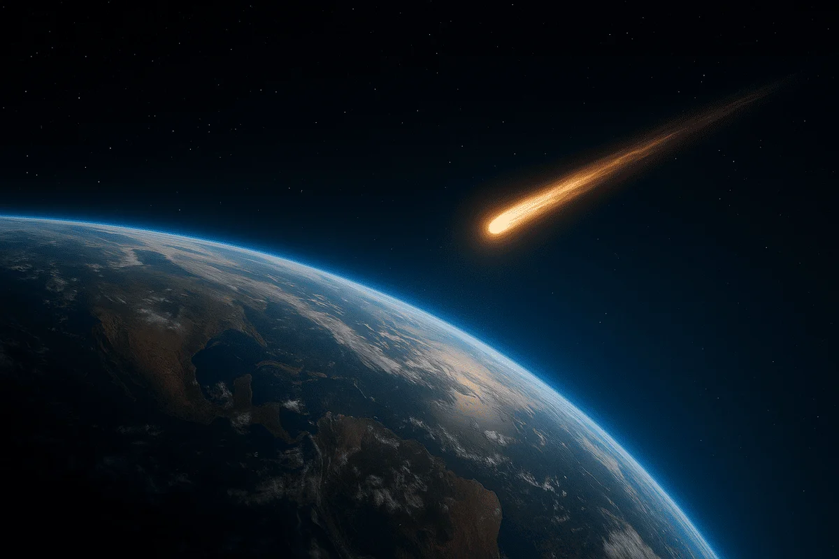 Ilustración digital de meteoroide ingresando a la atmósfera terrestre