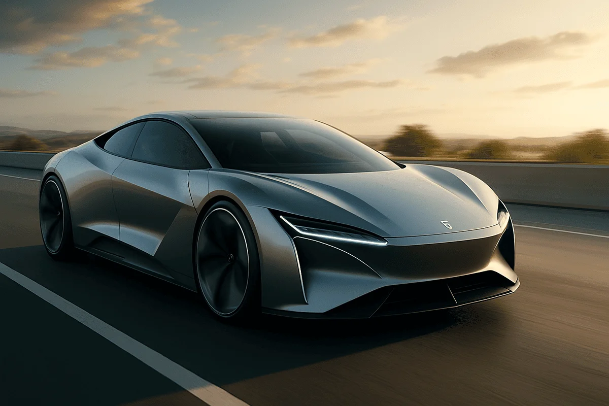 Prototipo de coche deportivo de diseño futurista en movimiento