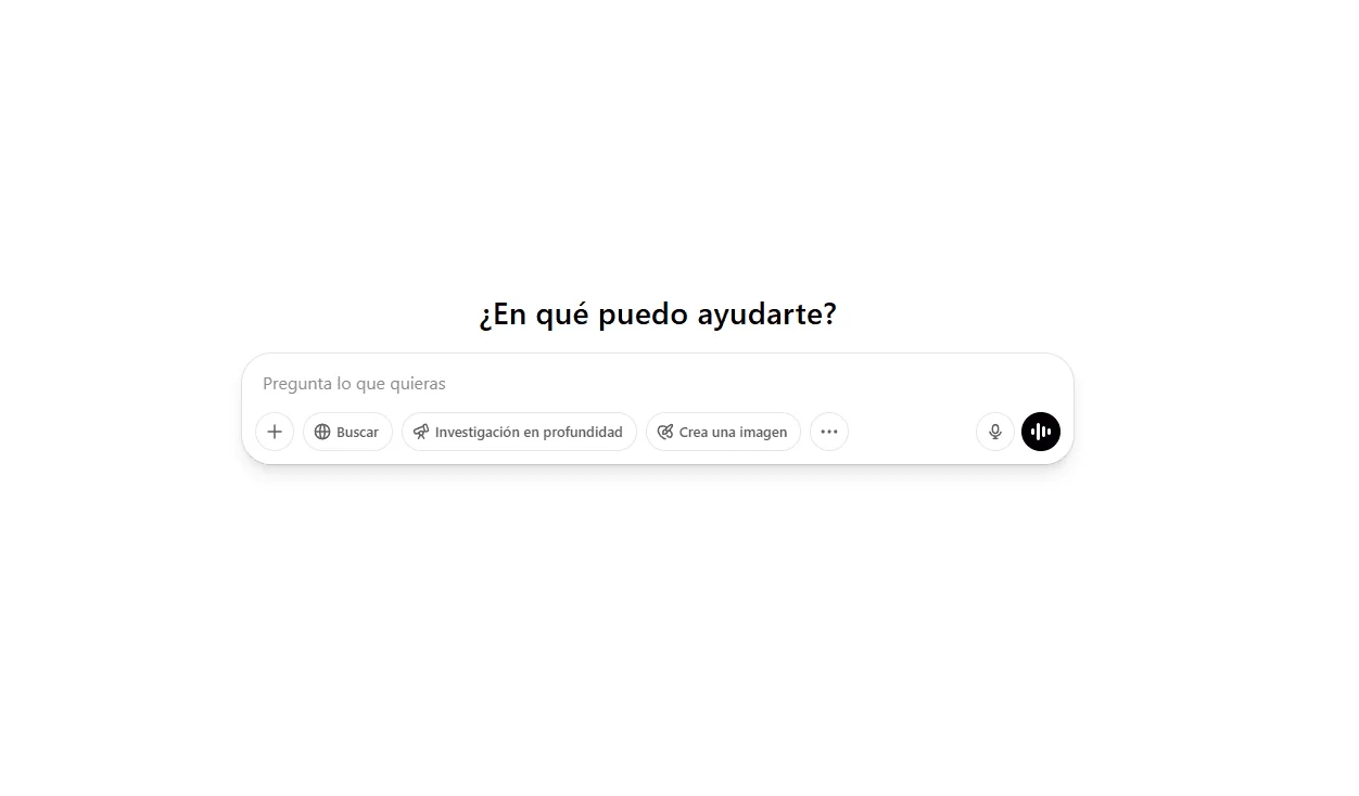 Interfaz principal de ChatGPT en español mostrando opciones de interacción