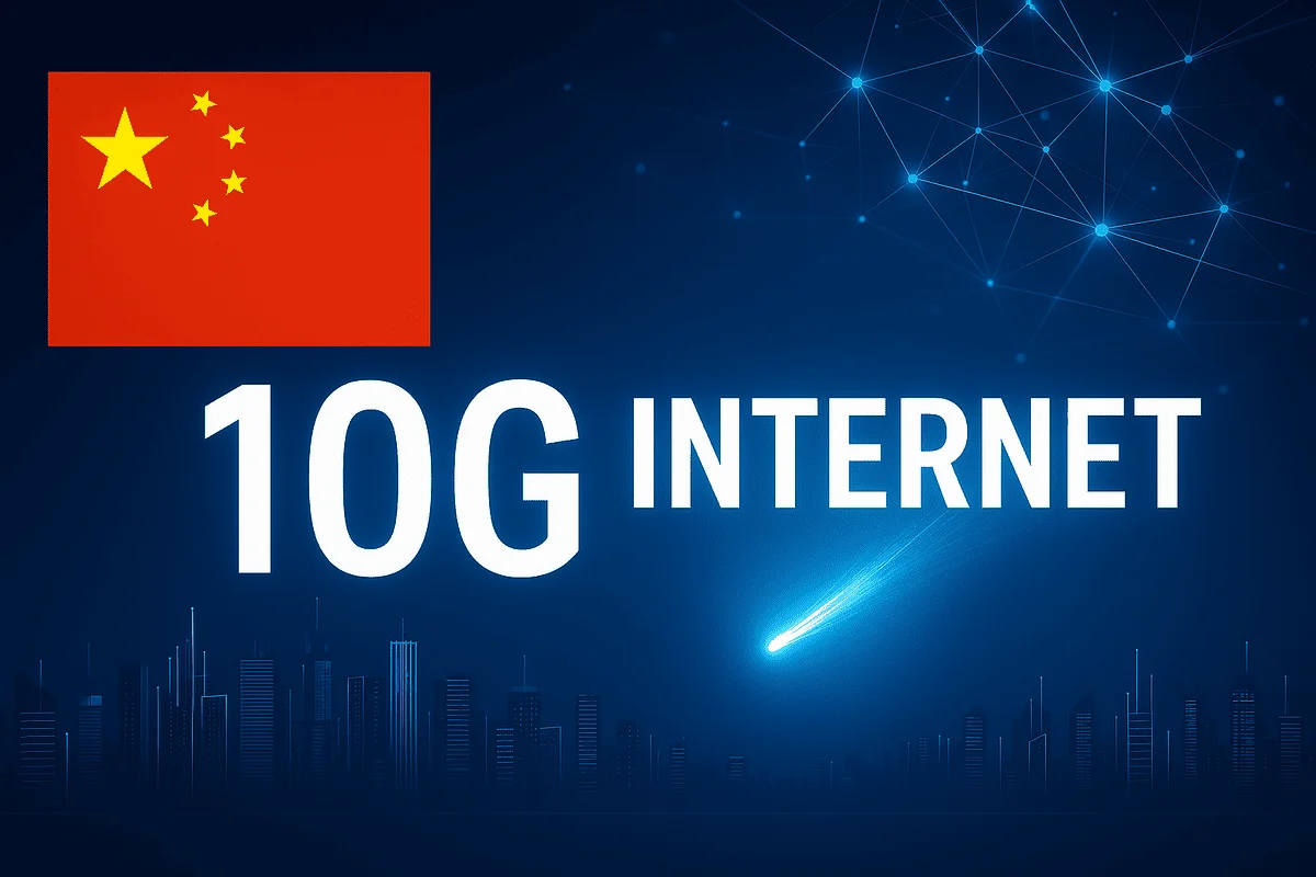 Gráfico de 10G con bandera de China y ciudad digital de fondo