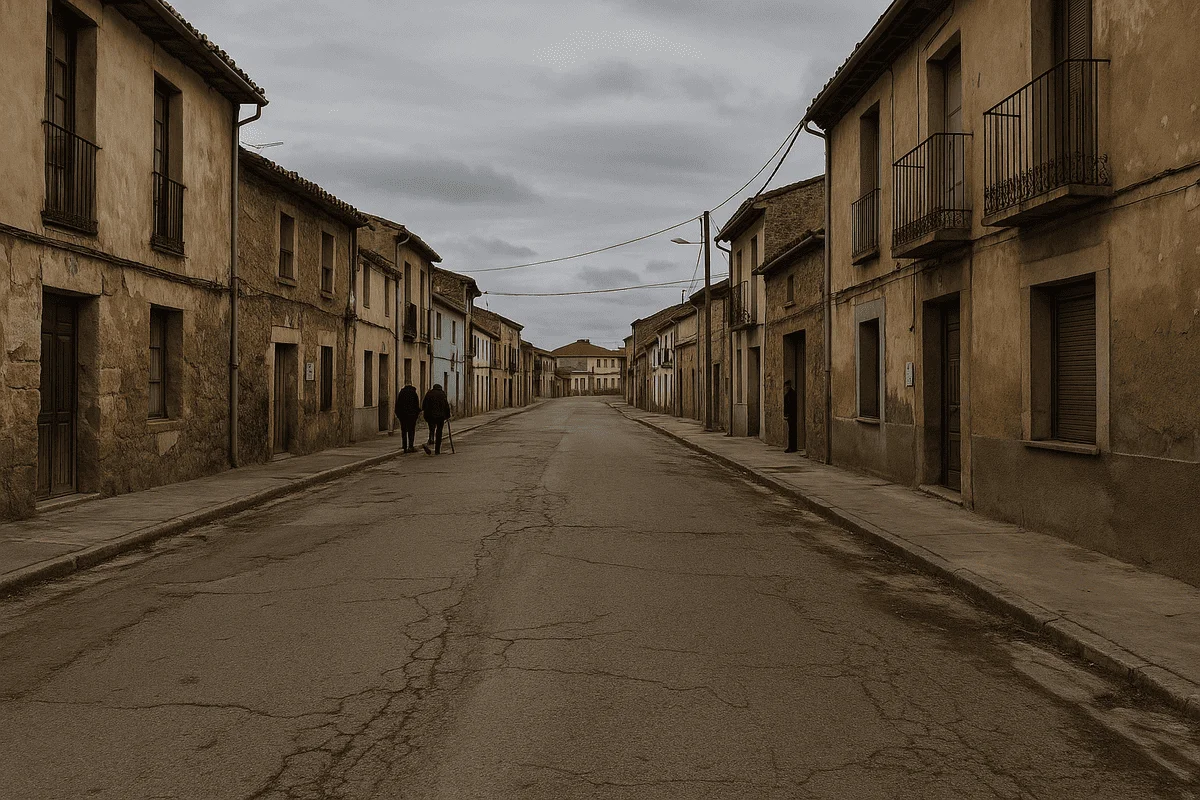 Calle vacía en un pueblo español con edificios antiguos