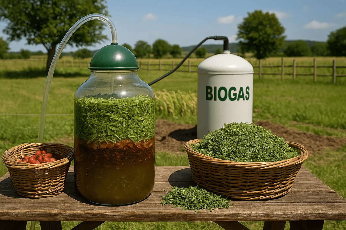 Fermentación anaeróbica de alfalfa con residuos de fruta para biogás