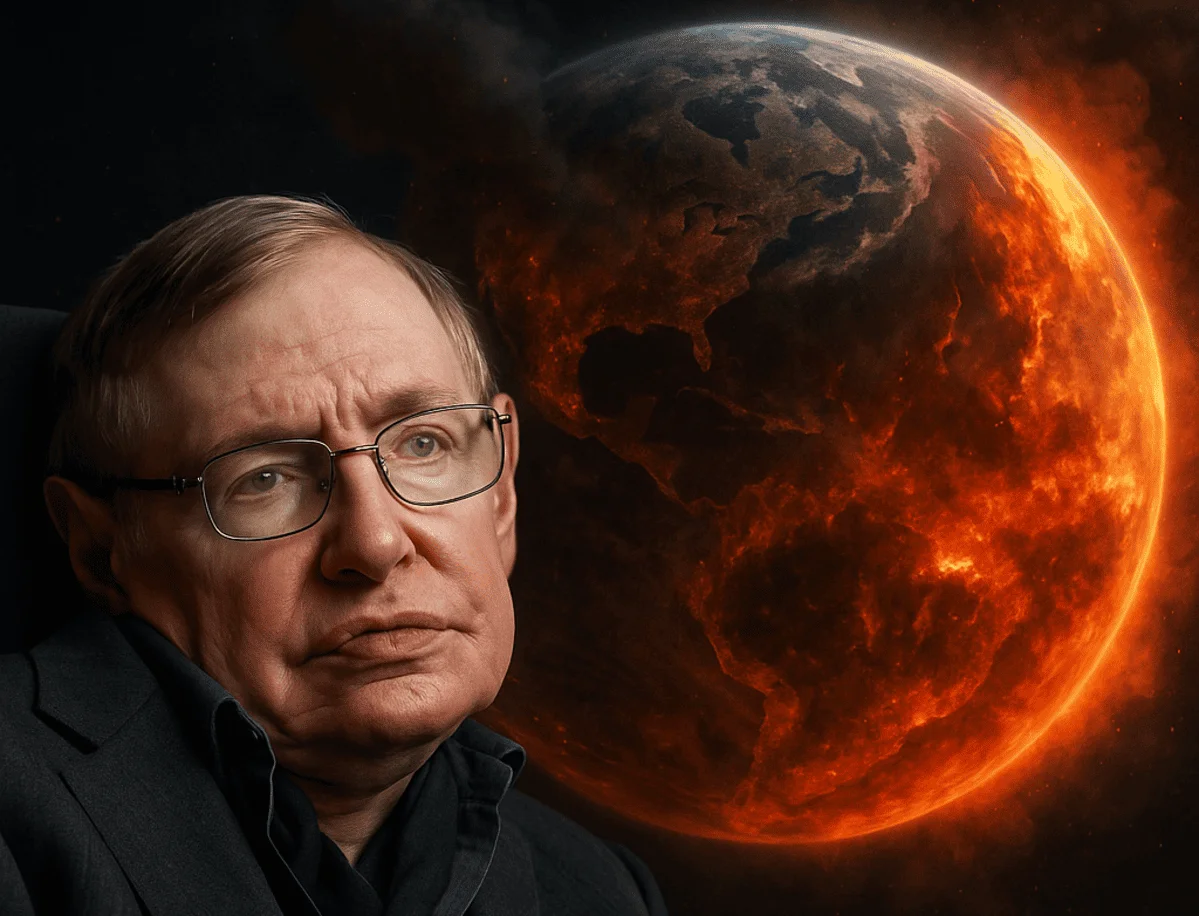 Stephen Hawking advierte sobre el fin del mundo con la Tierra en llamas al fondo