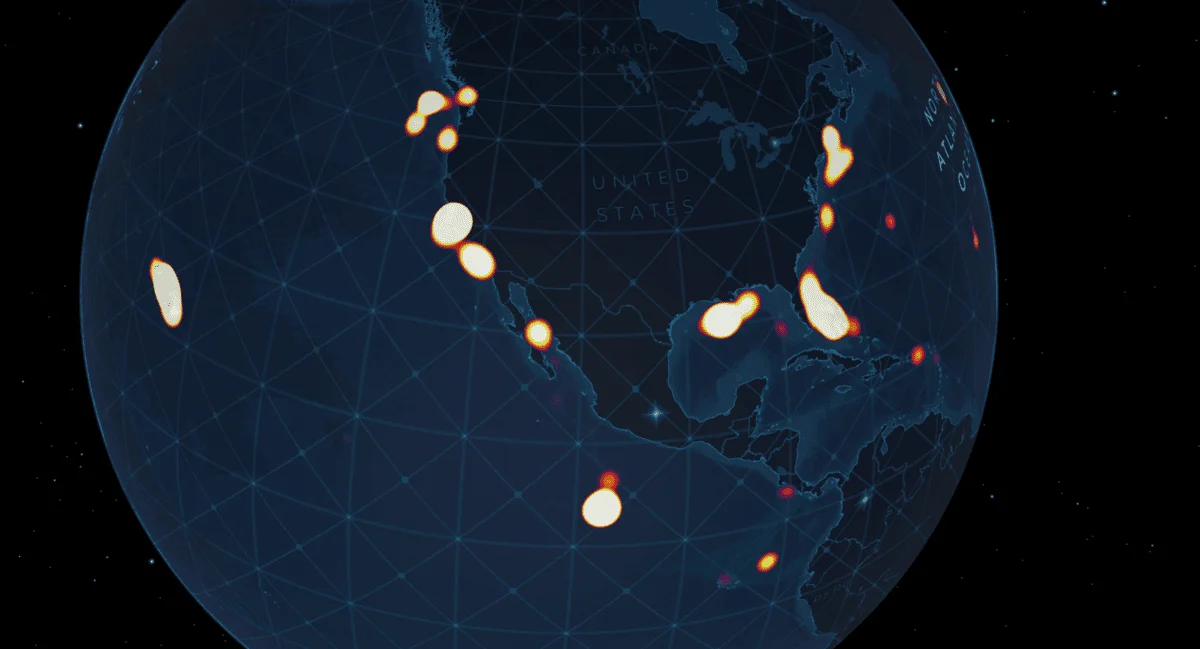 Mapa de calor de inmersiones profundas en América del Norte