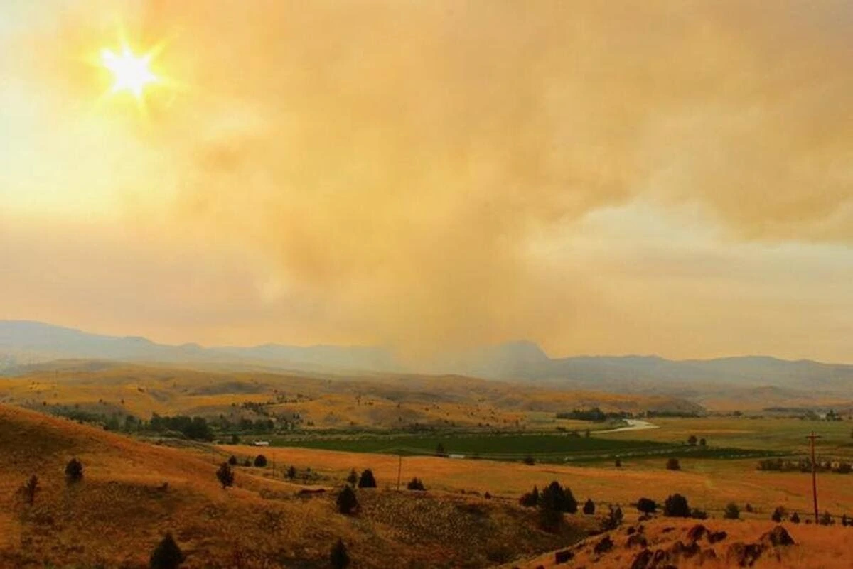 Columna de humo por incendio forestal cerca de Antelope, condado de Wasco, Oregón