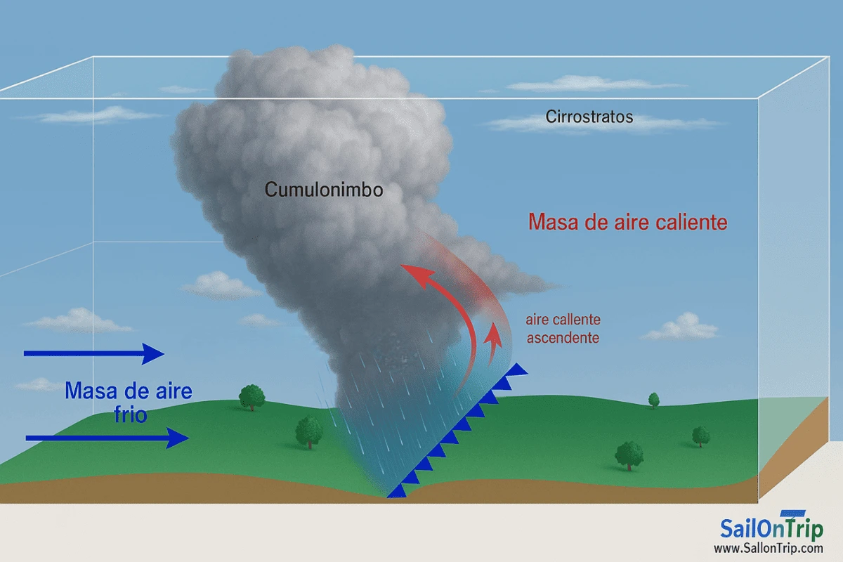 Esquema de formación de frente frío con cumulonimbos