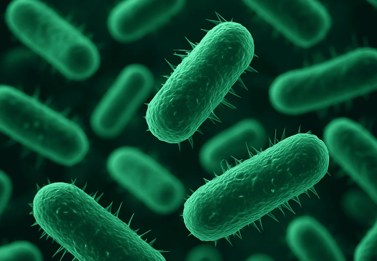Ilustración digital de bacterias Shewanella utilizadas en biobaterías sostenibles