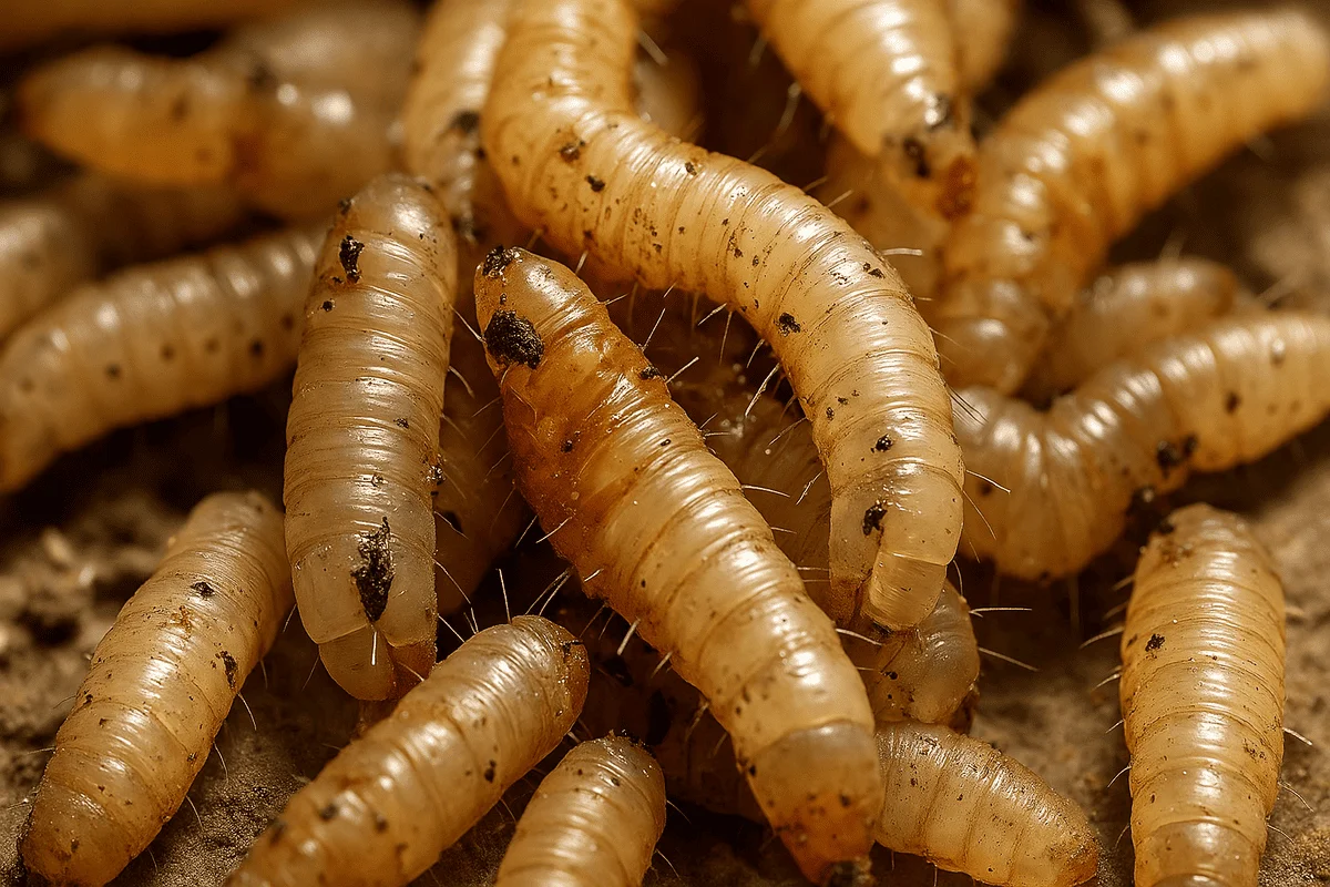 Larvas del gusano barrenador Cochliomyia hominivorax en detalle macro