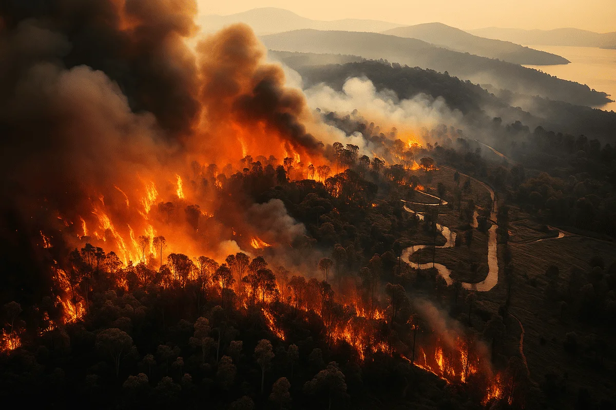 Nube pirocumulonimbos elevándose sobre el campo tras un incendio forestal
