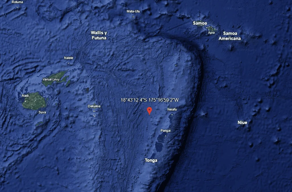 Ubicación del epicentro del terremoto cerca de Tonga