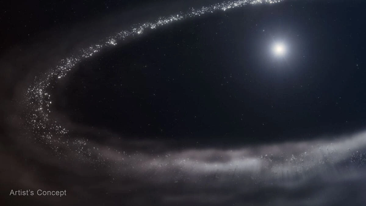 Disco de escombros con hielo de agua alrededor de una estrella