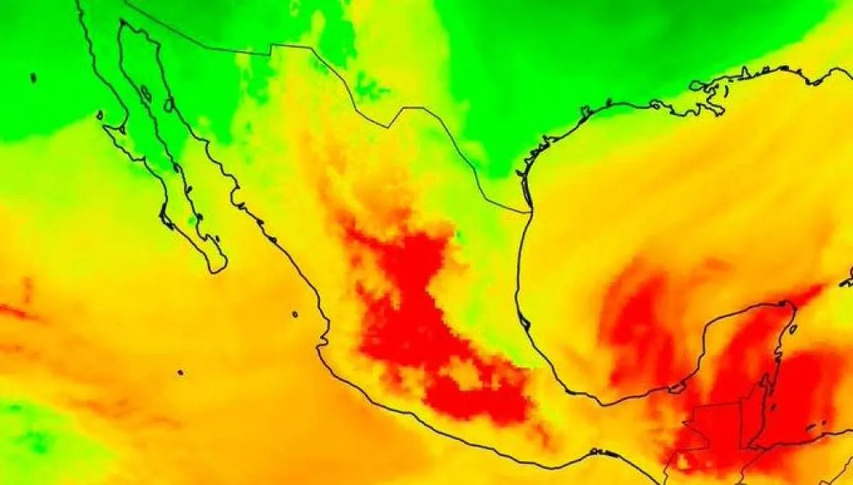 Mapa de México mostrando zonas de calor extremo en colores rojo y naranja durante la ola de calor de 2025