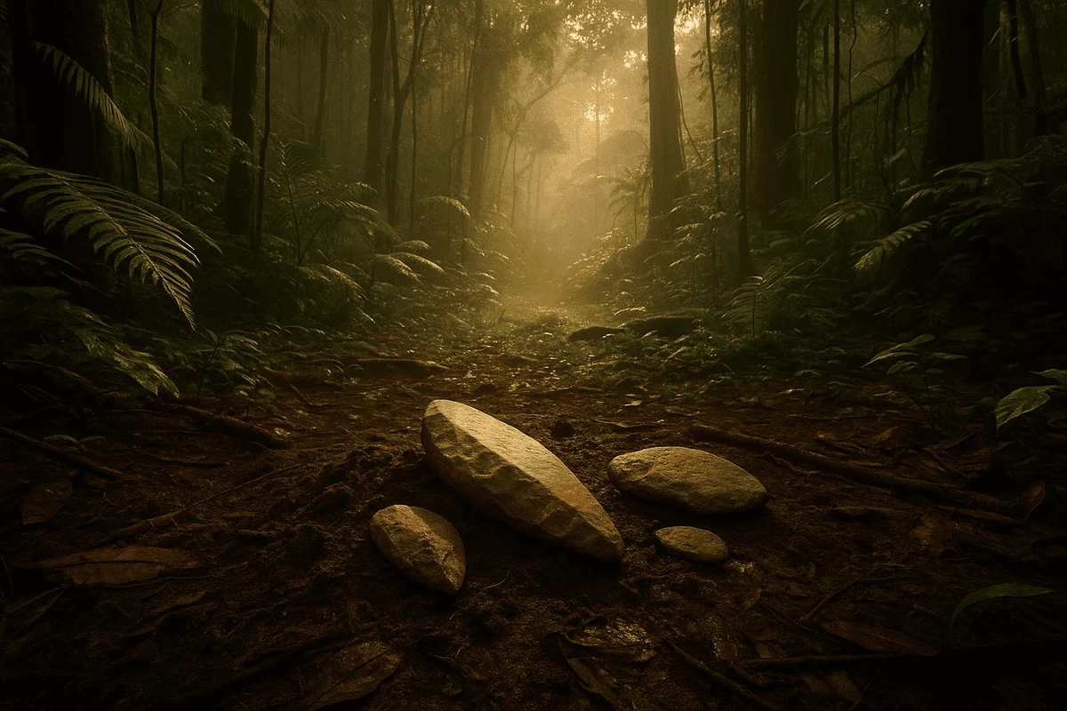 Herramientas de piedra antiguas encontradas en la selva de Costa de Marfil