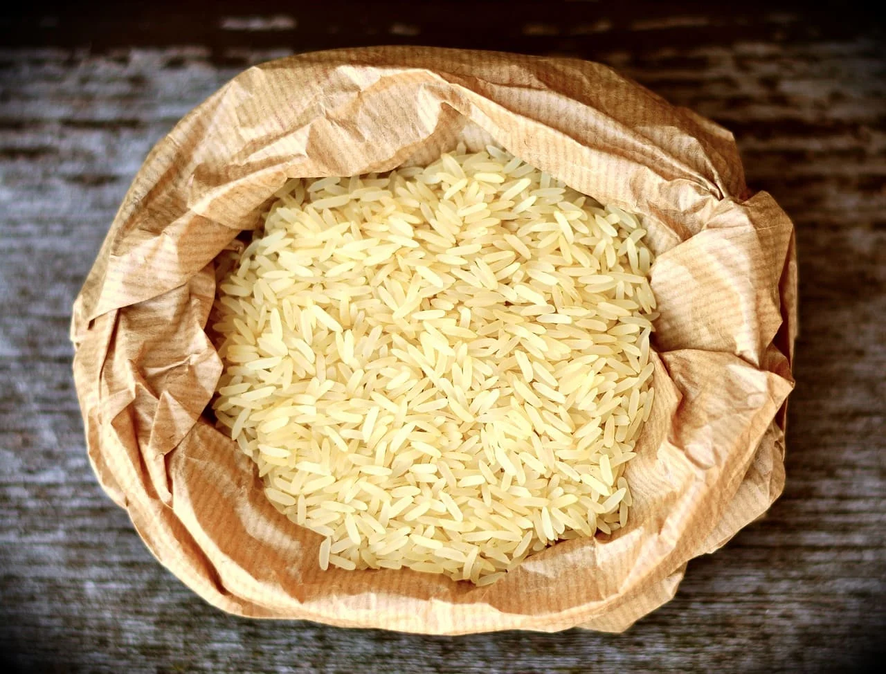 Granos de arroz vistos de cerca, ilustrando el tema de contaminación por metales tóxicos.