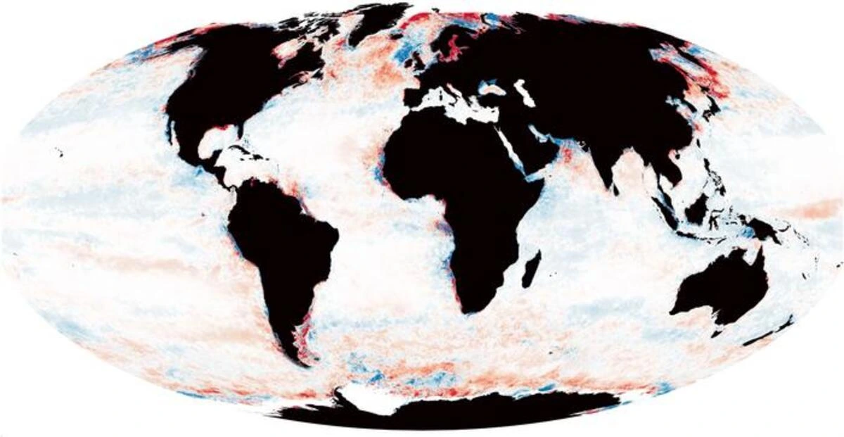 Mapa global que muestra los cambios en la claridad de las zonas fóticas oceánicas entre 2003 y 2022