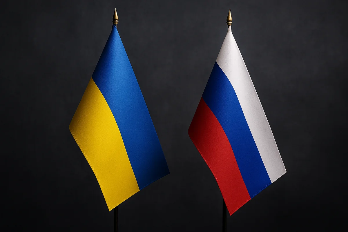 Banderas de Ucrania y Rusia
