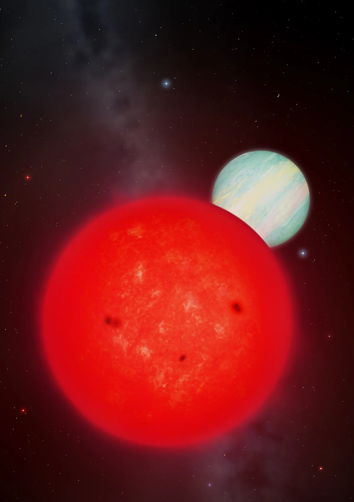 Recreación artística del exoplaneta TOI-6894b, descubierto por telescopios espaciales