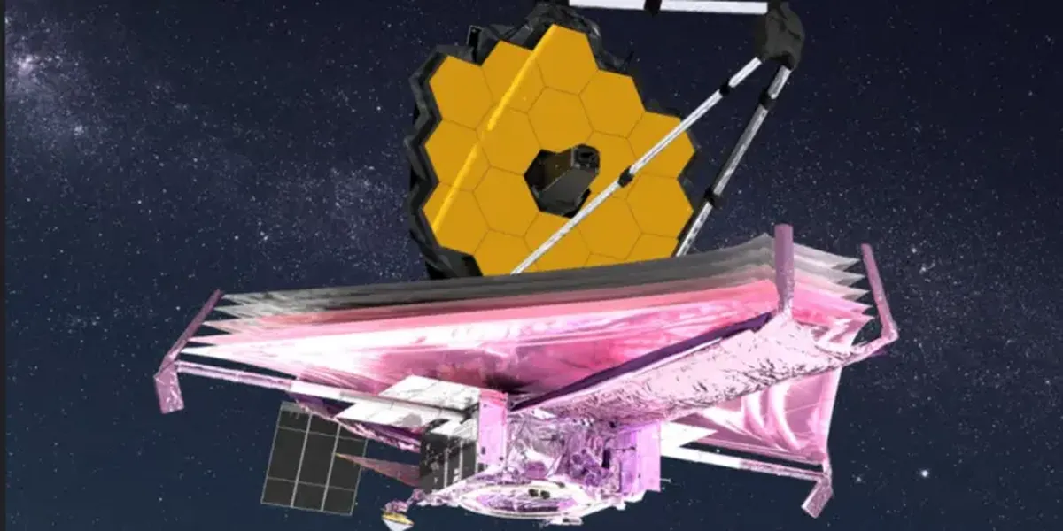 Ilustración del telescopio espacial James Webb desplegado en el espacio profundo