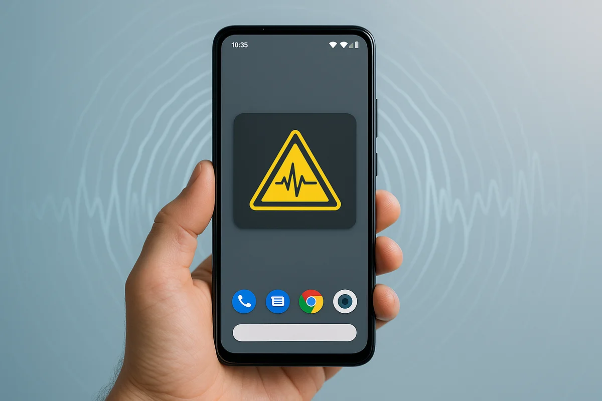 Smartphone Android mostrando alerta sísmica de Google en pantalla