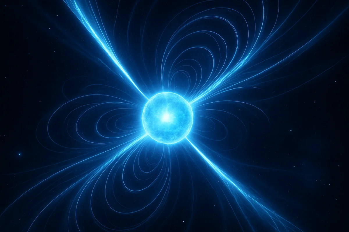 Magnetar en el espacio con intensos campos magnéticos y ráfagas energéticas saliendo de su superficie