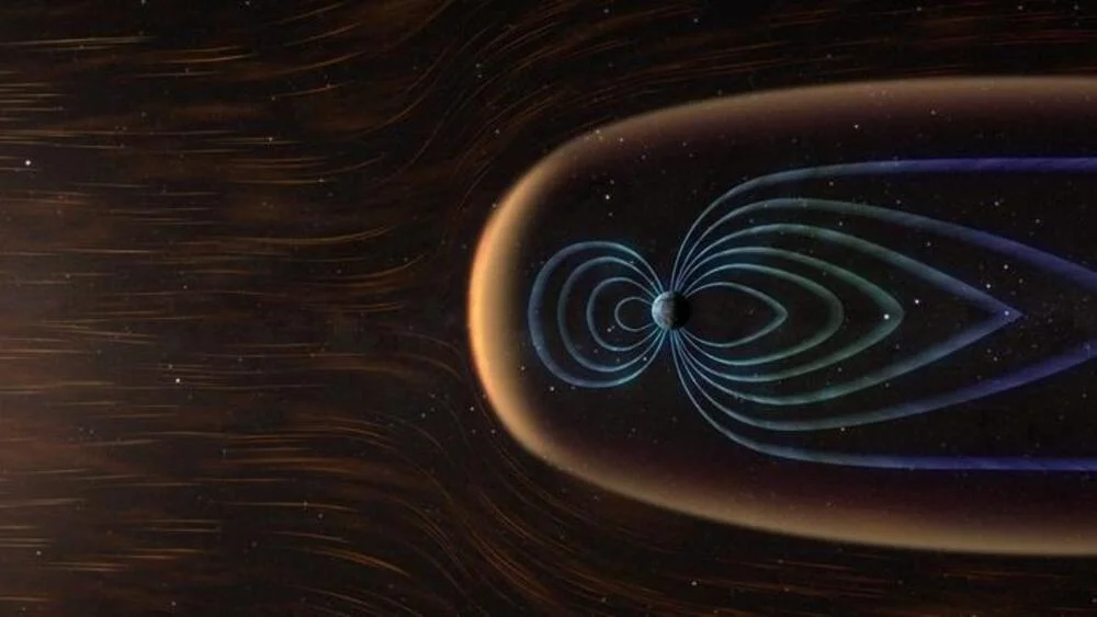 Viento solar interactuando con el campo magnético terrestre