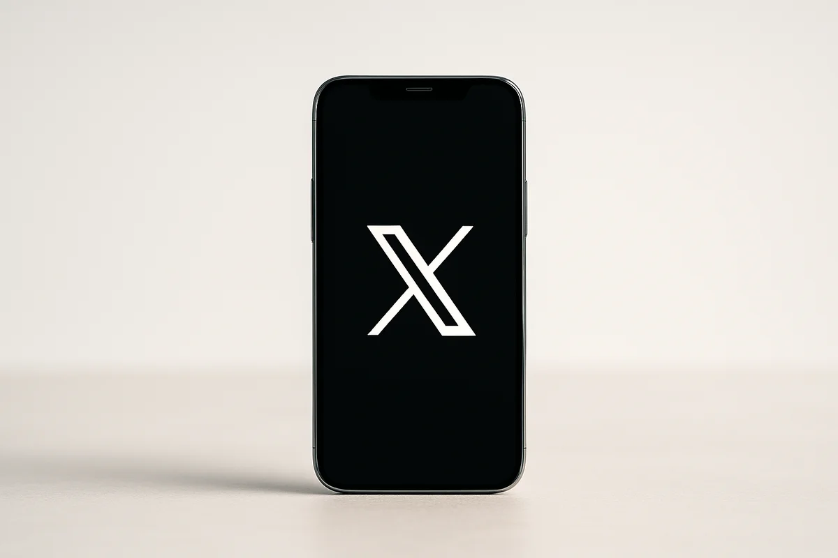 Smartphone con la pantalla encendida mostrando el logo de X