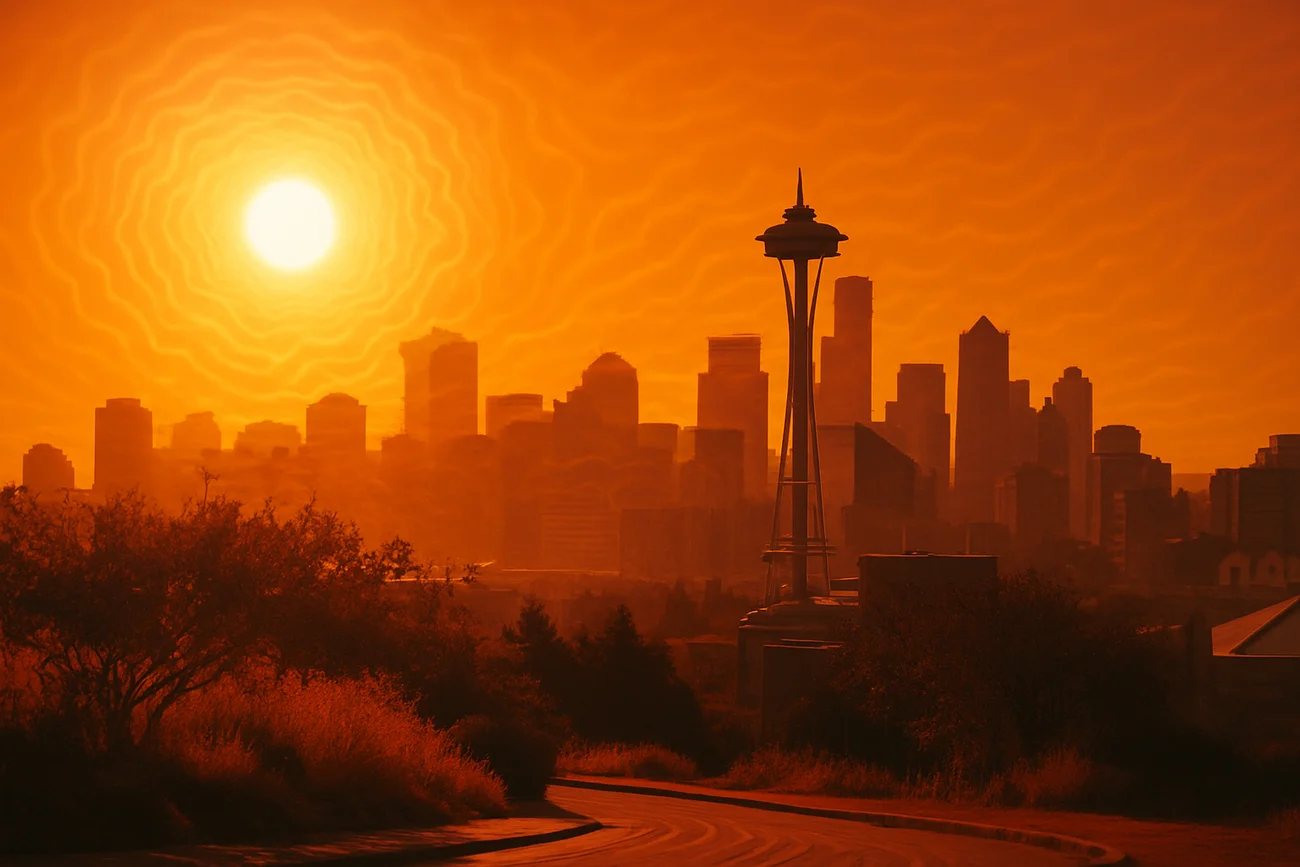 Horizonte urbano de Seattle bajo una intensa ola de calor
