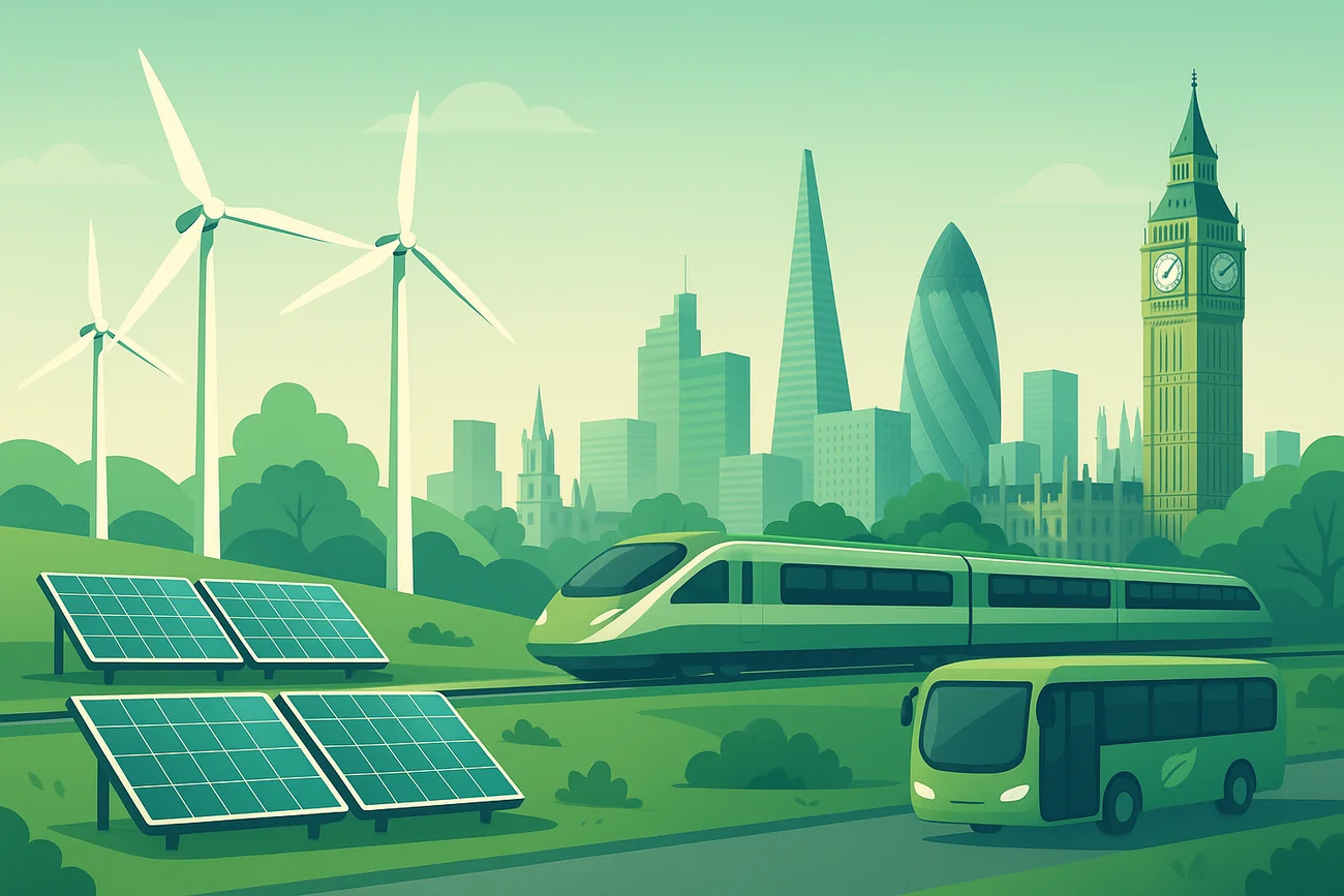 Ciudad sostenible del Reino Unido con tren eléctrico