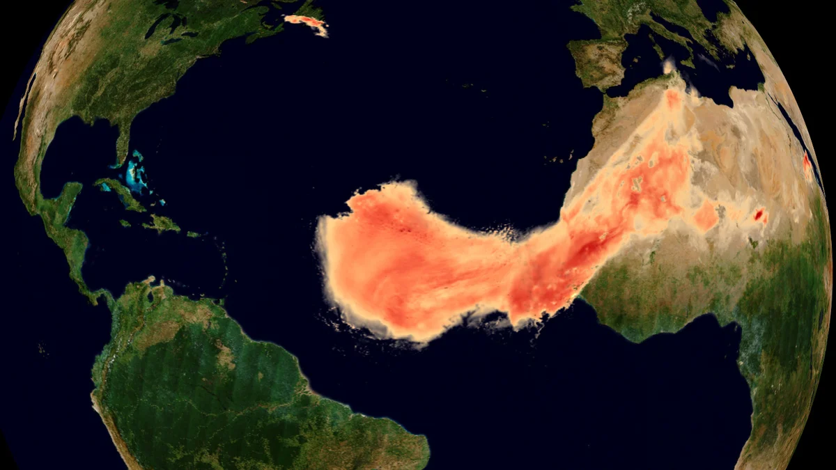 Dispersión de polvo sahariano sobre el Atlántico captada por satélite Sentinel