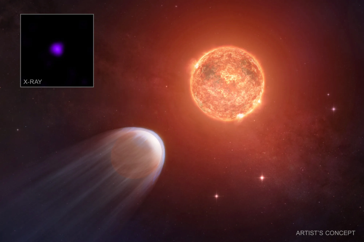 Ilustración de la NASA combinando observaciones de rayos X y arte digital sobre un fenómeno espacial.