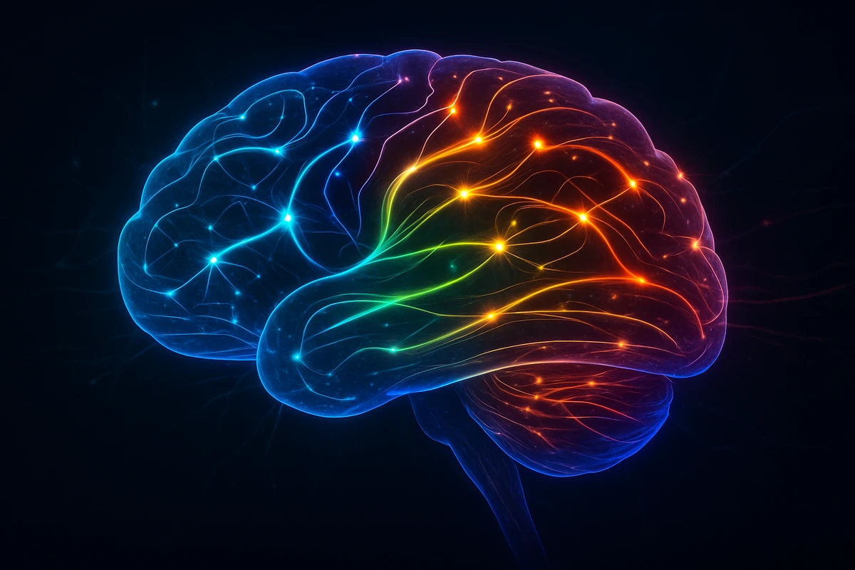 Ilustración digital de un cerebro con neuronas conectadas y activas