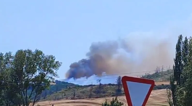 Columna de humo de un incendio forestal en Navarra vista desde la carretera