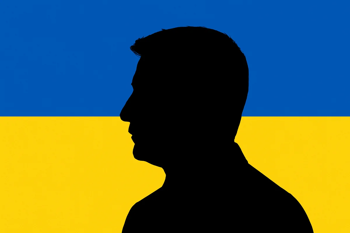 Silueta de Volodimir Zelenskiy sobre la bandera de Ucrania