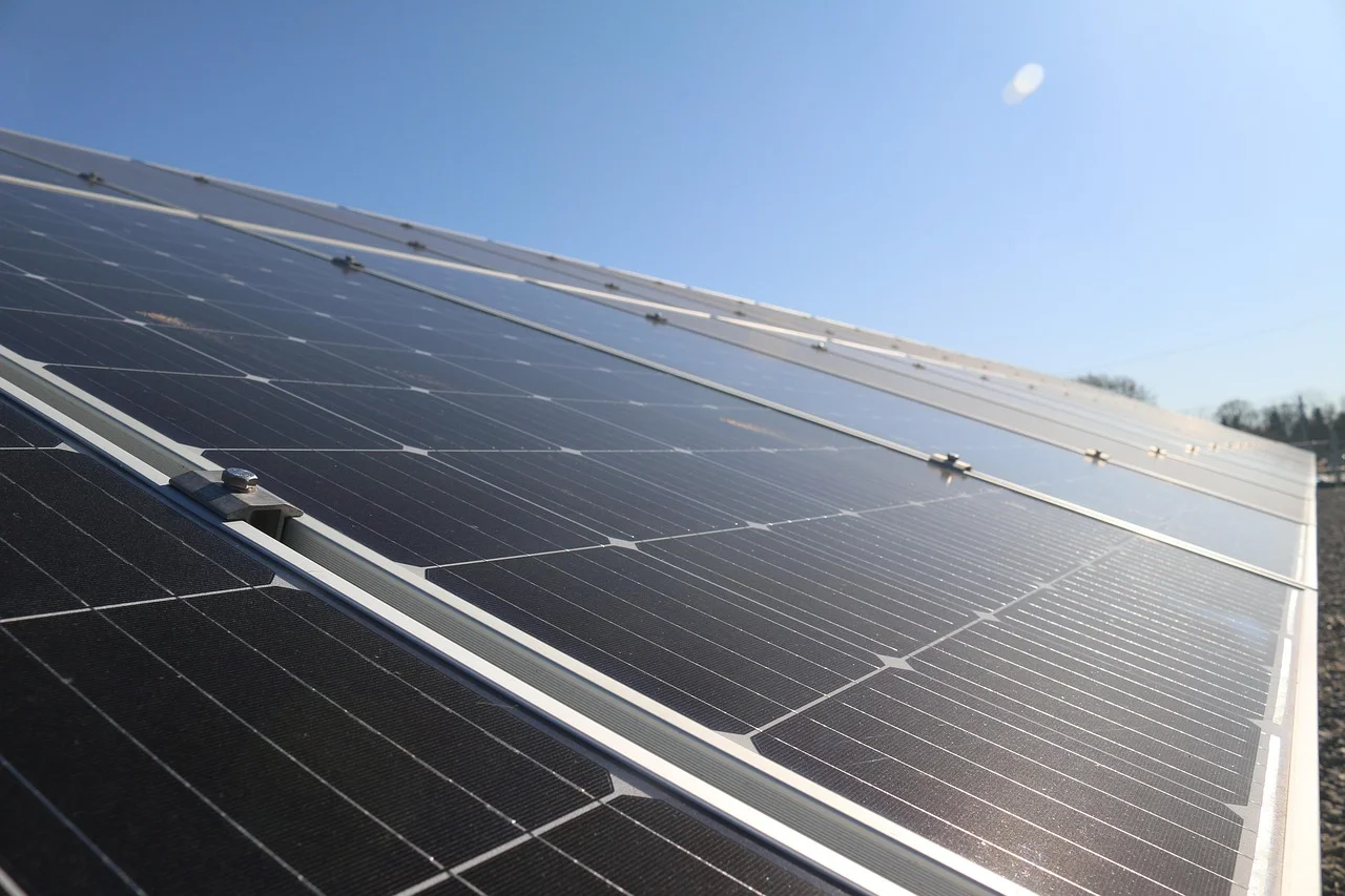 Paneles solares bajo un cielo despejado