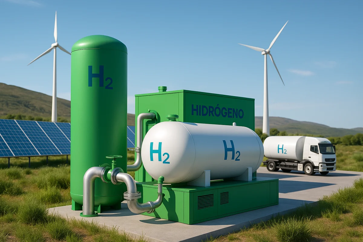 Planta de hidrógeno verde con tanques