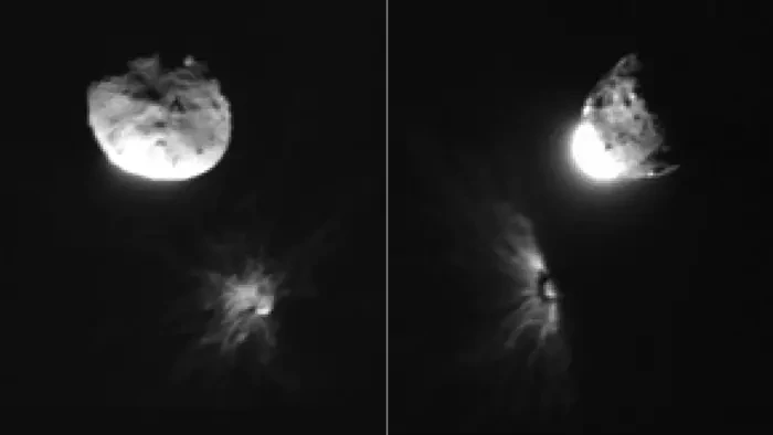 Imágenes del satélite italiano LICIACube mostrando las consecuencias del impacto de DART en el sistema de asteroides Didymos-Dimorphos