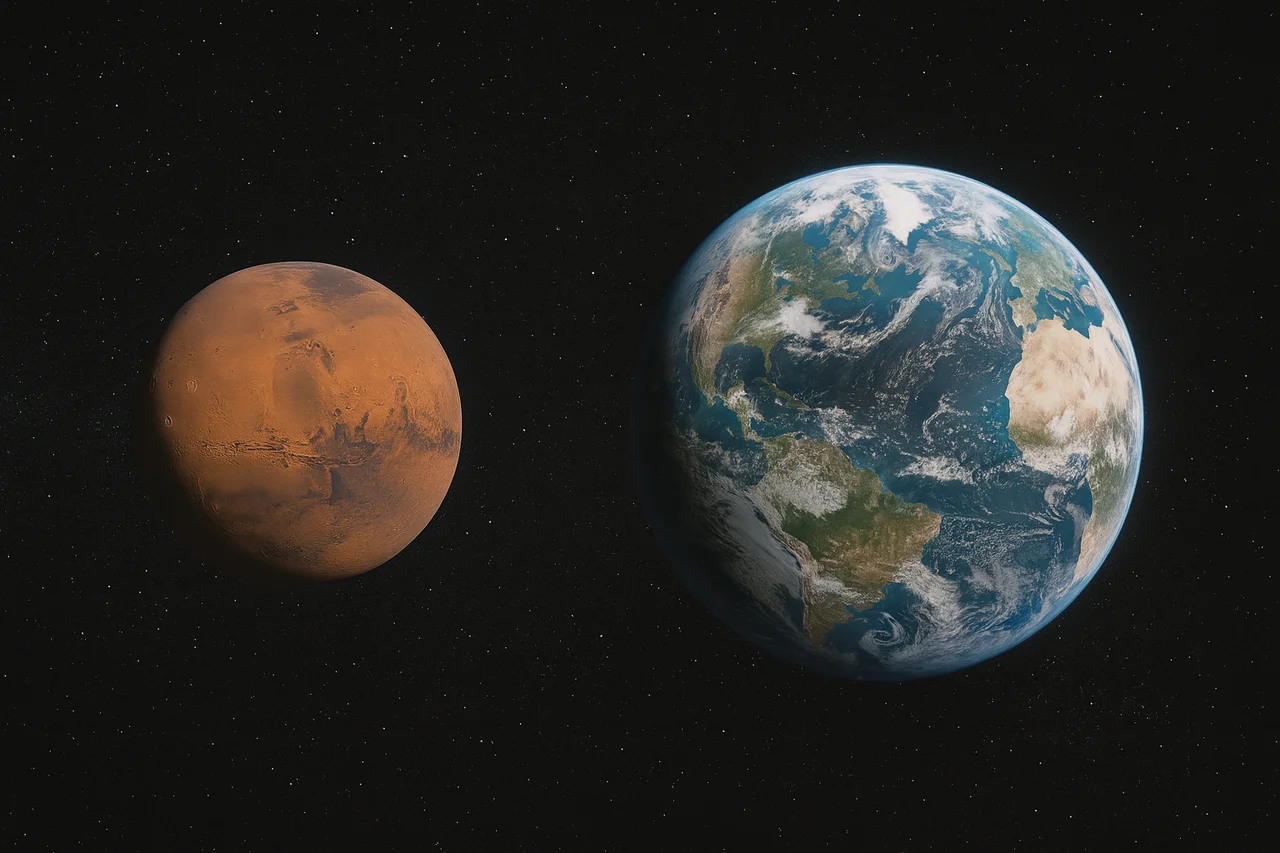 Vista de Marte y la Tierra en el espacio