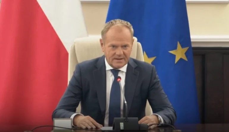 El primer ministro de Polonia, Donald Tusk, durante una conferencia de prensa en Varsovia