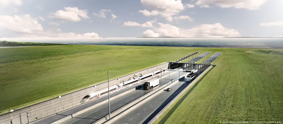 Ilustración del túnel Fehmarnbelt en el lado danés en Rodbyhavn