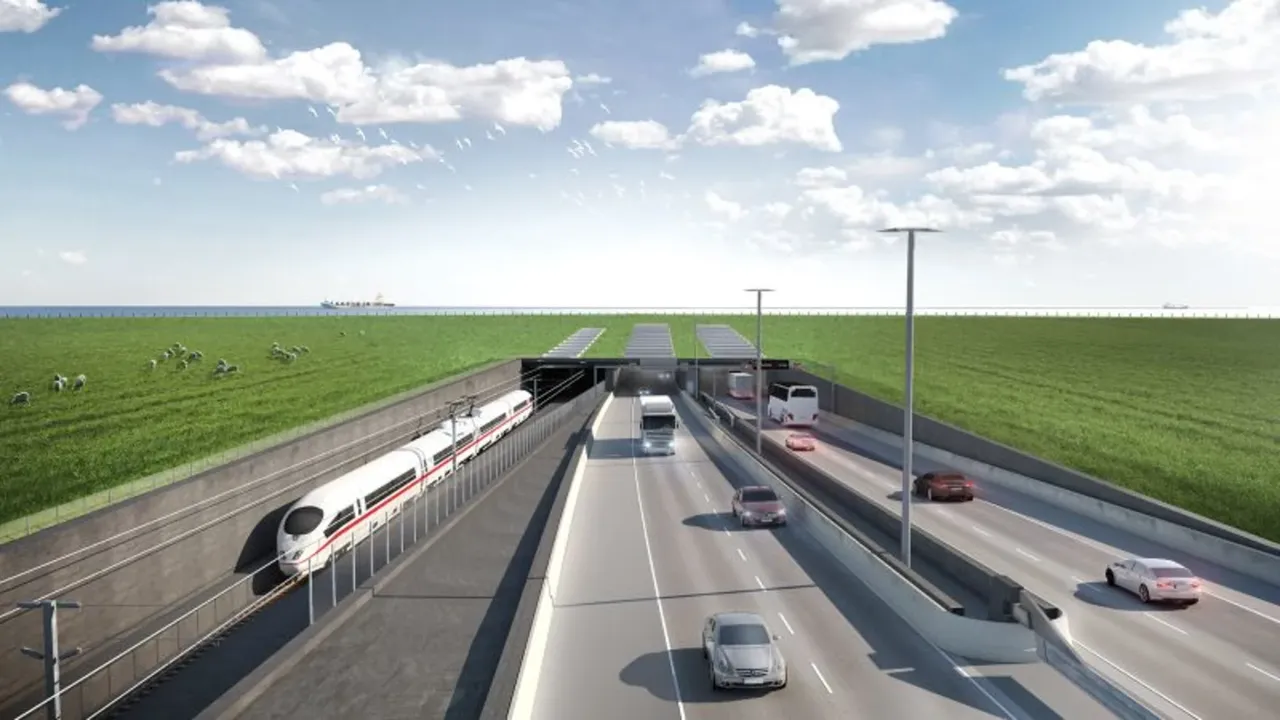 Diseño del túnel Fehmarnbelt con líneas de tren y autopistas bajo el mar Báltico