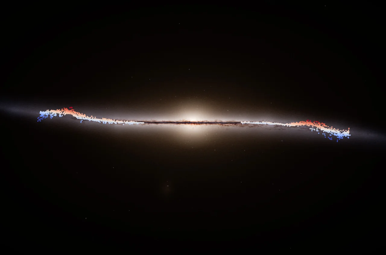 Mapa de la Vía Láctea con miles de estrellas brillantes que ilustran la onda galáctica detectada por Gaia