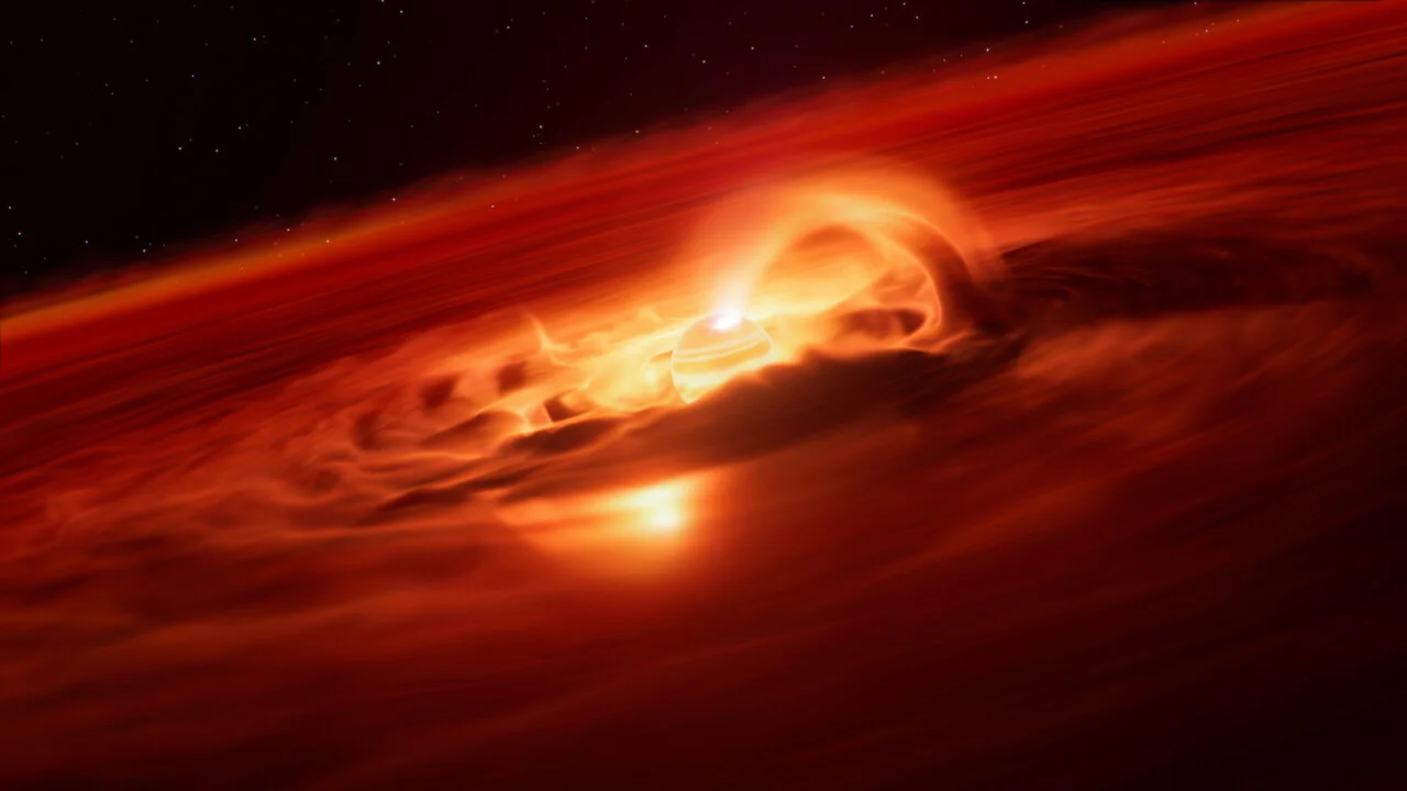 Impresión artística del planeta errante Cha 1107-7626 rodeado por un disco de material