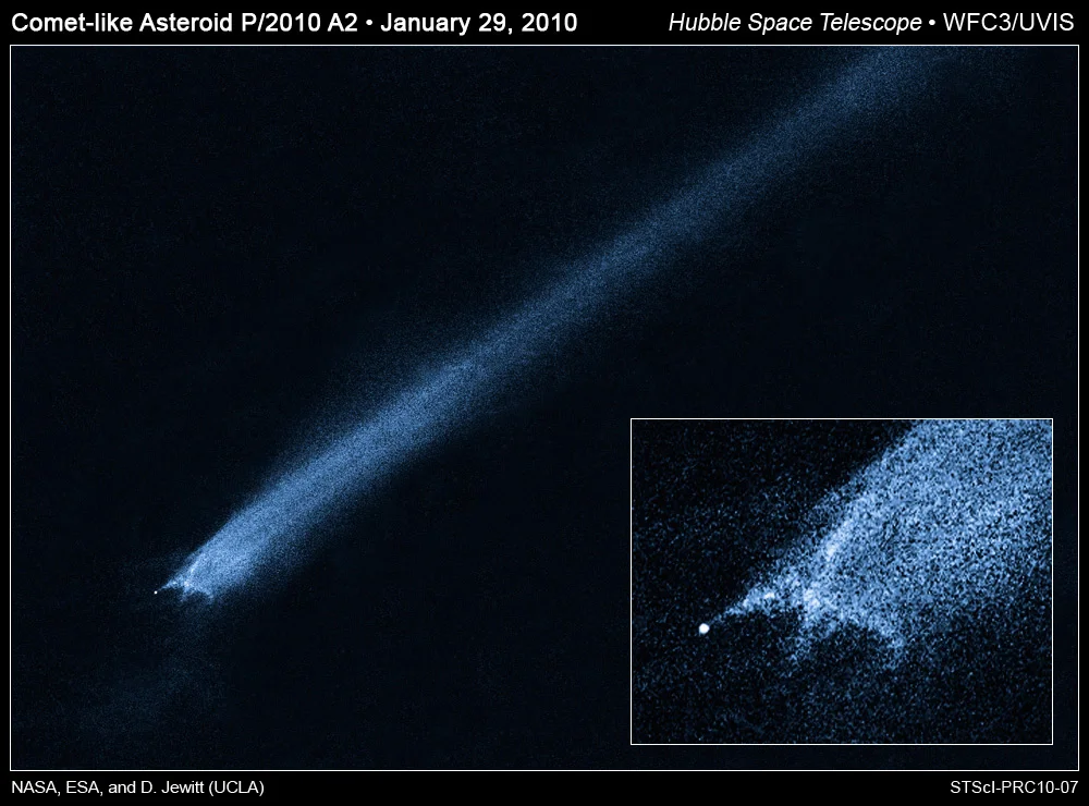 Imagen del telescopio espacial Hubble que muestra las consecuencias de una colisión frontal entre asteroides ocurrida en 2010